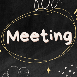 Chalkboard background with digital doodles surrounding the word "Meeting"