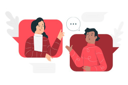 Illustration of two people speaking in speech bubbles