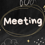 Chalkboard background with digital doodles surrounding the word "Meeting"