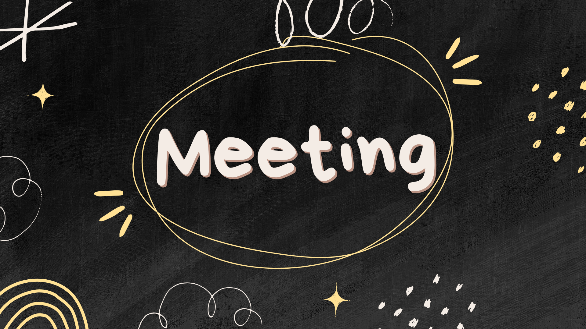 Chalkboard background with digital doodles surrounding the word "Meeting"
