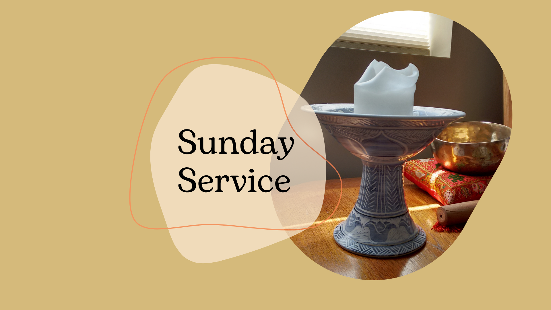 "Sunday service" on a muted yellow background with an image of a chalice